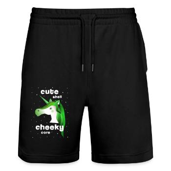 Green Unicorn Cute cheeky - Stanley/Stella Trainer Unisex Organic Jogging Shorts - black - Front - Nik (191cm) & Marisol (170cm)