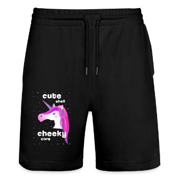 pink unicorn cute cheeky - Stanley/Stella Trainer Unisex Organic Jogging Shorts - black - Front - Nik (191cm) & Marisol (170cm)