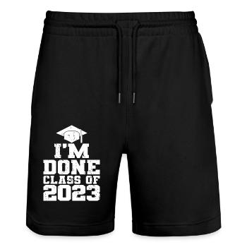 J’ai terminé le cadeau de la fête de fin d’études de la classe 2023 - Short de jogging bio TRAINER Stanley/Stella unisexe - noir - Devant - Nik (191cm) & Marisol (170cm)