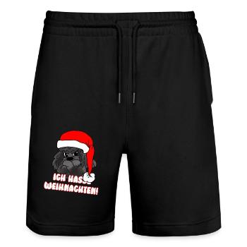 Comicstyle Pudelmotiv - Weihnachten ohne mich - Stanley/Stella Unisex Bio Joggingshorts Trainer  - Schwarz - Vorne - Nik (191cm) & Marisol (170cm)