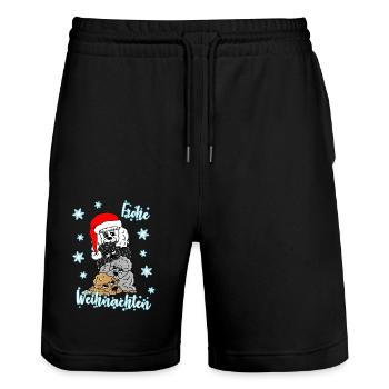 Merry Christmas süße Pudel mit Weihnachtsmütze - Stanley/Stella Unisex Bio Joggingshorts Trainer  - Schwarz - Vorne - Nik (191cm) & Marisol (170cm)