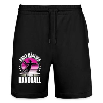 Handball Handballerin Frauen Handball - Stanley/Stella Unisex Bio Joggingshorts Trainer  - Schwarz - Vorne - Nik (191cm) & Marisol (170cm)