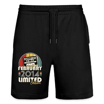 February 2014 Vintage Anniversary Retro Gift - Stanley/Stella Trainer Unisex Organic Jogging Shorts - black - Front - Nik (191cm) & Marisol (170cm)