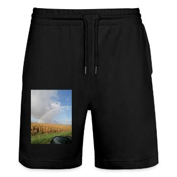 Regenbogen auf der Straße und Weizenfelder - Stanley/Stella Unisex Bio Joggingshorts Trainer  - Schwarz - Vorne - Nik (191cm) & Marisol (170cm)