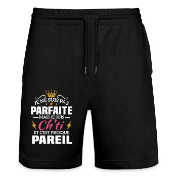 Pas parfaite mais je suis ch'ti - Short de jogging bio TRAINER Stanley/Stella unisexe - noir - Devant - Nik (191cm) & Marisol (170cm)