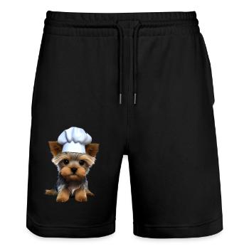Dog Cooking Yorkshire Terrier Restaurateur Puppy - Stanley/Stella Trainer Unisex Organic Jogging Shorts - black - Front - Nik (191cm) & Marisol (170cm)