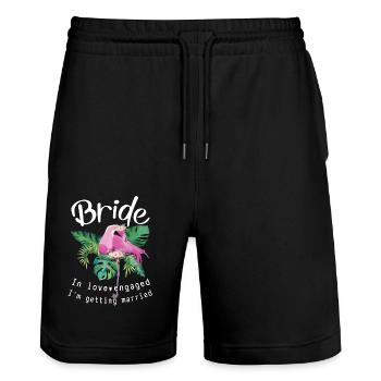 Mariée amoureuse de flamants roses, fiancée je me marie - Short de jogging bio TRAINER Stanley/Stella unisexe - noir - Devant - Nik (191cm) & Marisol (170cm)