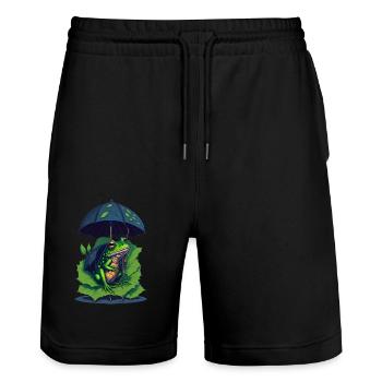 Frog with Umbrella Cute Frogs Cool - Stanley/Stella Trainer Unisex Organic Jogging Shorts - black - Front - Nik (191cm) & Marisol (170cm)