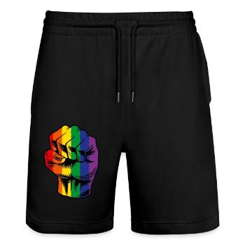 Rainbow Fist LGBTQ Power - Stanley/Stella Trainer Unisex Organic Jogging Shorts - black - Front - Nik (191cm) & Marisol (170cm)