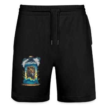 Lion In Bottle - Stanley/Stella Trainer Unisex Organic Jogging Shorts - black - Front - Nik (191cm) & Marisol (170cm)