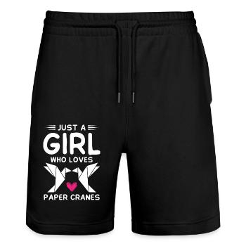 Just Girl Who Loves Paper Cranes Origami - Stanley/Stella Trainer Unisex Organic Jogging Shorts - black - Front - Nik (191cm) & Marisol (170cm)