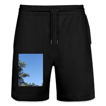 Morning moon and plane - Stanley/Stella Trainer Unisex Organic Jogging Shorts - black - Front - Nik (191cm) & Marisol (170cm)