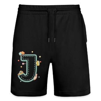 Buchstabe j Fahrzeug - personalisiertes Kindergeschenk - Stanley/Stella Unisex Bio Joggingshorts Trainer  - Schwarz - Vorne - Nik (191cm) & Marisol (170cm)