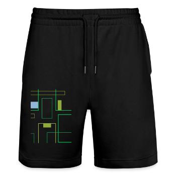 Squares and lines in trendy minimalist green - Stanley/Stella Trainer Unisex Organic Jogging Shorts - black - Front - Nik (191cm) & Marisol (170cm)