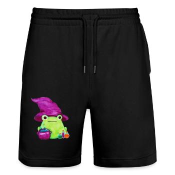 Witch Frog With Cauldron and Potions Watercolor - Stanley/Stella Trainer Unisex Organic Jogging Shorts - black - Front - Nik (191cm) & Marisol (170cm)