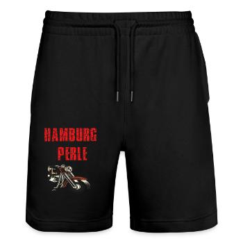 HamburgPerle - Stanley/Stella Unisex Bio Joggingshorts Trainer  - Schwarz - Vorne - Nik (191cm) & Marisol (170cm)