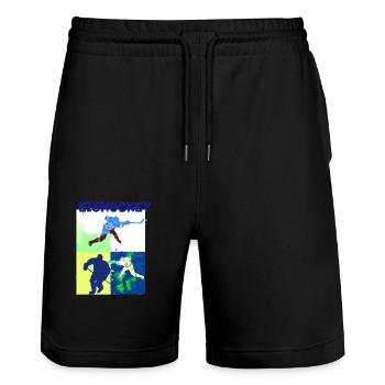 Eishockey, Hockey, Graffi, bunt, stencil - Stanley/Stella Unisex Bio Joggingshorts Trainer  - Schwarz - Vorne - Nik (191cm) & Marisol (170cm)