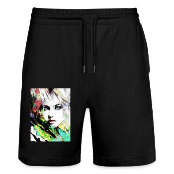 Graffiti, Frau, Malerei,model, Punk - Stanley/Stella Unisex Bio Joggingshorts Trainer  - Schwarz - Vorne - Nik (191cm) & Marisol (170cm)