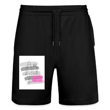 Mein Hund und ich - We stay together - Stanley/Stella Unisex Bio Joggingshorts Trainer  - Schwarz - Vorne - Nik (191cm) & Marisol (170cm)