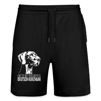 German Shorthair life is better Dogs Wilsigns - Stanley/Stella Trainer Unisex Organic Jogging Shorts - black - Front - Nik (191cm) & Marisol (170cm)