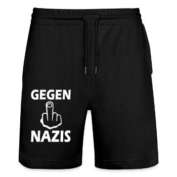 Gegen nazis - Stanley/Stella Unisex Bio Joggingshorts Trainer  - Schwarz - Vorne - Nik (191cm) & Marisol (170cm)