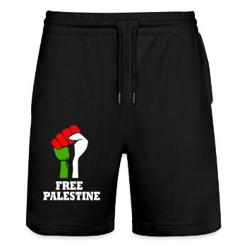 Free palestine - Stanley/Stella Trainer Unisex Organic Jogging Shorts - black - Front - Nik (191cm) & Marisol (170cm)