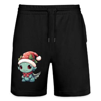 Christmas Laughter: Happy Dragon with - Stanley/Stella Trainer Unisex Organic Jogging Shorts - black - Front - Nik (191cm) & Marisol (170cm)