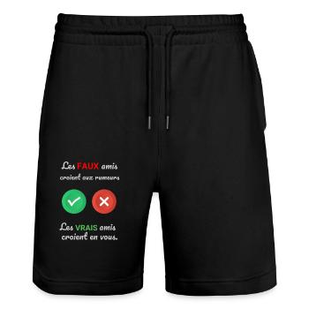 VRAI FAUX - Short de jogging bio TRAINER Stanley/Stella unisexe - noir - Devant - Nik (191cm) & Marisol (170cm)