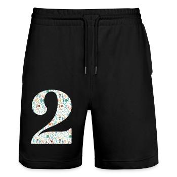 2nd Floral Anniversary - Stanley/Stella Trainer Unisex Organic Jogging Shorts - black - Front - Nik (191cm) & Marisol (170cm)