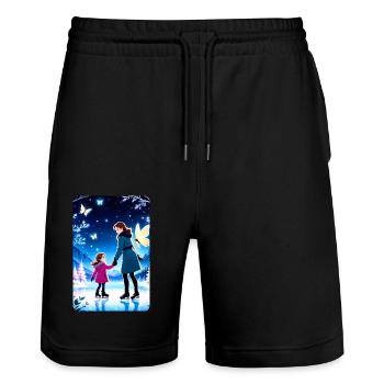 personalisiertes Design-Muttergeschenk - Stanley/Stella Unisex Bio Joggingshorts Trainer  - Schwarz - Vorne - Nik (191cm) & Marisol (170cm)