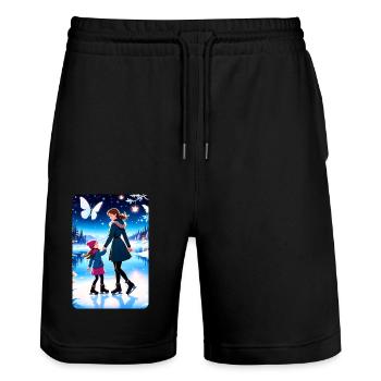 personalized design mother's gift - Stanley/Stella Trainer Unisex Organic Jogging Shorts - black - Front - Nik (191cm) & Marisol (170cm)