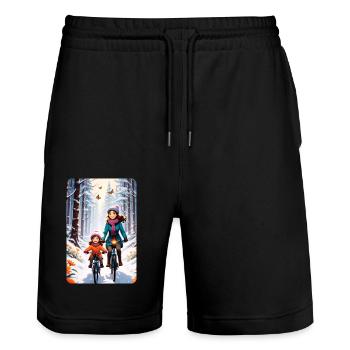Cadeau de la mère de conception personnalisée - Short de jogging bio TRAINER Stanley/Stella unisexe - noir - Devant - Nik (191cm) & Marisol (170cm)