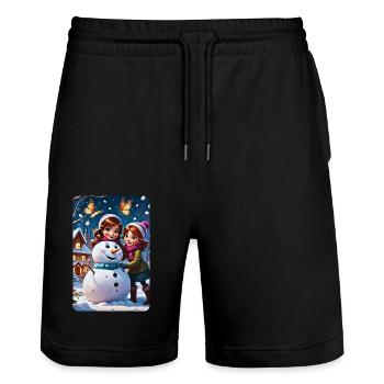 personalisiertes Design-Muttergeschenk - Stanley/Stella Unisex Bio Joggingshorts Trainer  - Schwarz - Vorne - Nik (191cm) & Marisol (170cm)
