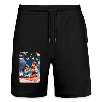 personalized design mother's gift - Stanley/Stella Trainer Unisex Organic Jogging Shorts - black - Front - Nik (191cm) & Marisol (170cm)