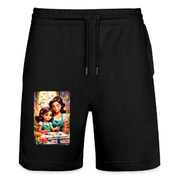 personalized design mother's gift - Stanley/Stella Trainer Unisex Organic Jogging Shorts - black - Front - Nik (191cm) & Marisol (170cm)
