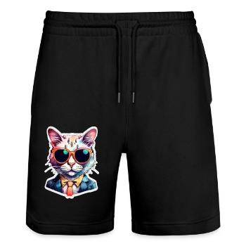 Katze Lünette - Niedliches Aquarell - Stanley/Stella Unisex Bio Joggingshorts Trainer  - Schwarz - Vorne - Nik (191cm) & Marisol (170cm)
