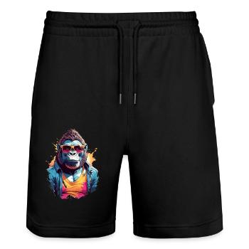 Cool Colourful Gorilla in Sunglasses - Stanley/Stella Trainer Unisex Organic Jogging Shorts - black - Front - Nik (191cm) & Marisol (170cm)