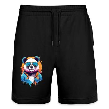 Cool Colourful Panda in Sunglasses - Stanley/Stella Trainer Unisex Organic Jogging Shorts - black - Front - Nik (191cm) & Marisol (170cm)