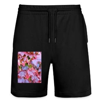 Red Autumn Leaves Vines Autumn Leaves Foliage Photo - Stanley/Stella Trainer Unisex Organic Jogging Shorts - black - Front - Nik (191cm) & Marisol (170cm)