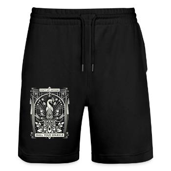 Eleganter Weißer Pfau: Art-Déco Pracht - Stanley/Stella Unisex Bio Joggingshorts Trainer  - Schwarz - Vorne - Nik (191cm) & Marisol (170cm)