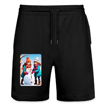 personalized design mother's gift - Stanley/Stella Trainer Unisex Organic Jogging Shorts - black - Front - Nik (191cm) & Marisol (170cm)