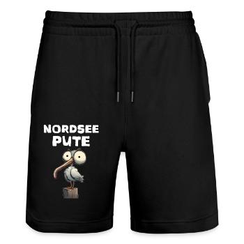 Nordsee Diva - Stanley/Stella Unisex Bio Joggingshorts Trainer  - Schwarz - Vorne - Nik (191cm) & Marisol (170cm)