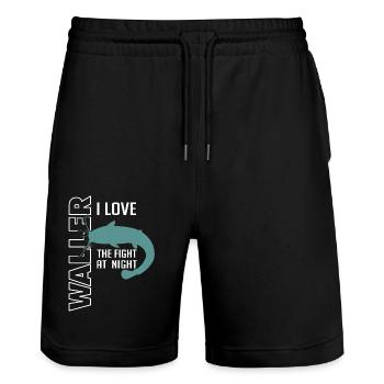 Waller fischen Nachtangeln Angler und Anglerin - Stanley/Stella Unisex Bio Joggingshorts Trainer  - Schwarz - Vorne - Nik (191cm) & Marisol (170cm)