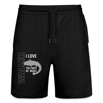 Waller fischen Nachtangeln Angler und Anglerin - Stanley/Stella Unisex Bio Joggingshorts Trainer  - Schwarz - Vorne - Nik (191cm) & Marisol (170cm)