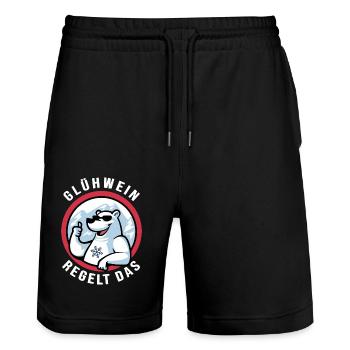 Winterbaden & Gühwein Eisbader Winterparty - Stanley/Stella Unisex Bio Joggingshorts Trainer  - Schwarz - Vorne - Nik (191cm) & Marisol (170cm)