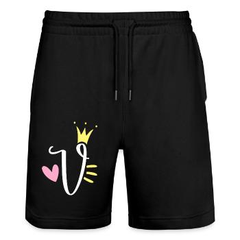 Lettre V Lettre initiale Couronne - Short de jogging bio TRAINER Stanley/Stella unisexe - noir - Devant - Nik (191cm) & Marisol (170cm)