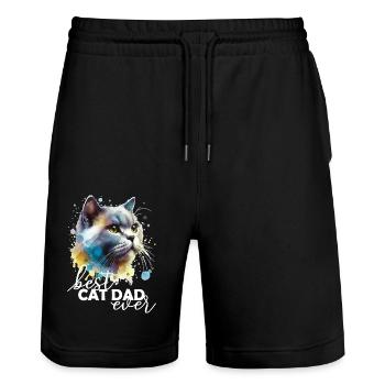Bester Katzenpapa Ever - Stanley/Stella Unisex Bio Joggingshorts Trainer  - Schwarz - Vorne - Nik (191cm) & Marisol (170cm)
