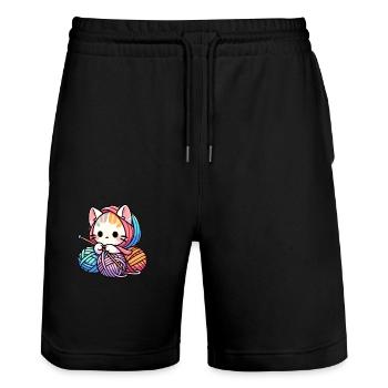 Katze stricken Schnurr-fect Strick Strampler Design - Stanley/Stella Unisex Bio Joggingshorts Trainer  - Schwarz - Vorne - Nik (191cm) & Marisol (170cm)