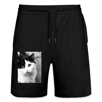 Katzen - Stanley/Stella Unisex Bio Joggingshorts Trainer  - Schwarz - Vorne - Nik (191cm) & Marisol (170cm)