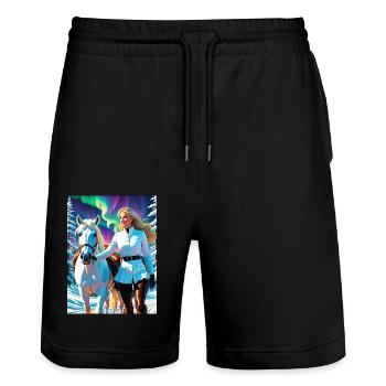 personalisiertes Design-Muttergeschenk - Stanley/Stella Unisex Bio Joggingshorts Trainer  - Schwarz - Vorne - Nik (191cm) & Marisol (170cm)
